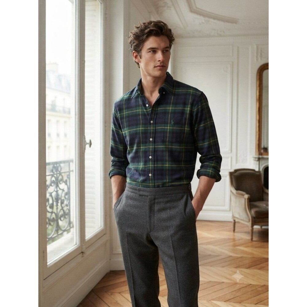 Ralph Lauren Green & Navy Plaid Long-Sleeve Button-Down Shirt Size XXL (Flaw)